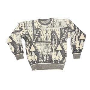 Vintage 80s 90s‎ Koman Sweater Geometric Grandpa Abstract Retro Medium